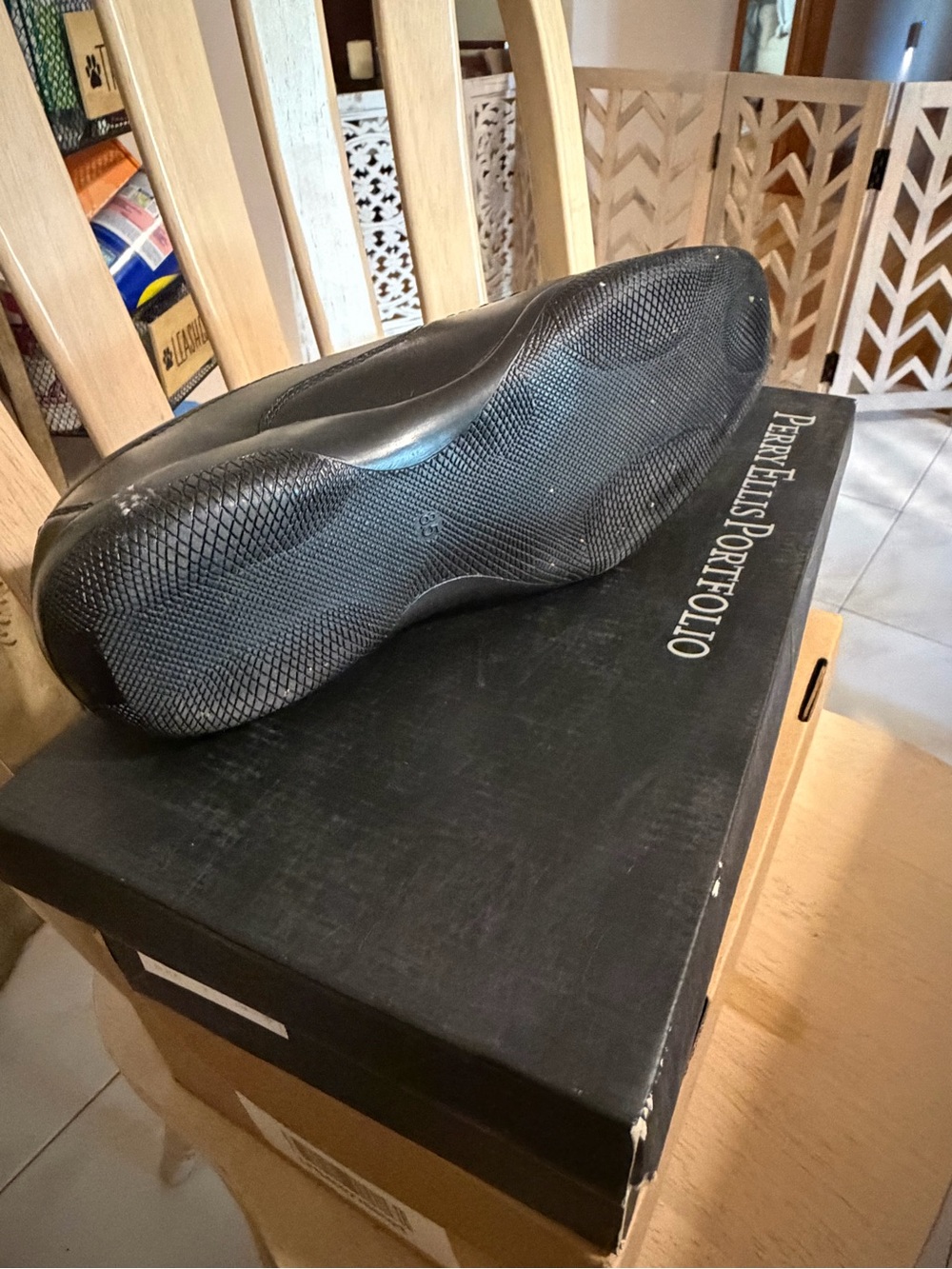 Perry Ellis Black Leather Slip-On Loafer with Moc Toe Stitching - Picture 3 of 3